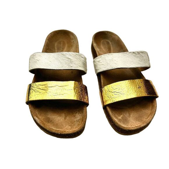 Loeffler Randall Leather Gold and White Paz Birkenstock Sandal SZ6 - Picture 1 of 4